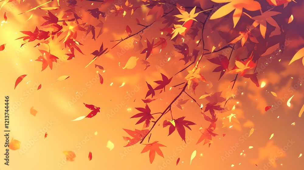 Autumn-themed background with falling leaves and warm colors Autumn-themed background with falling leaves and warm colors