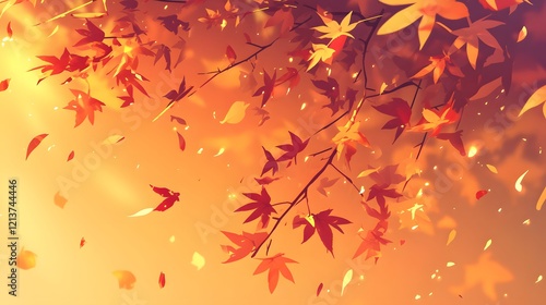 Autumn-themed background with falling leaves and warm colors photo