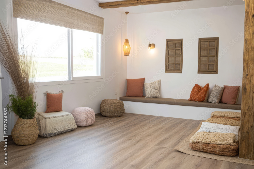 Cozy and inviting interior of a minimalistic living space with natural decor elements Cozy and inviting interior of a minimalistic living space with natural decor elements