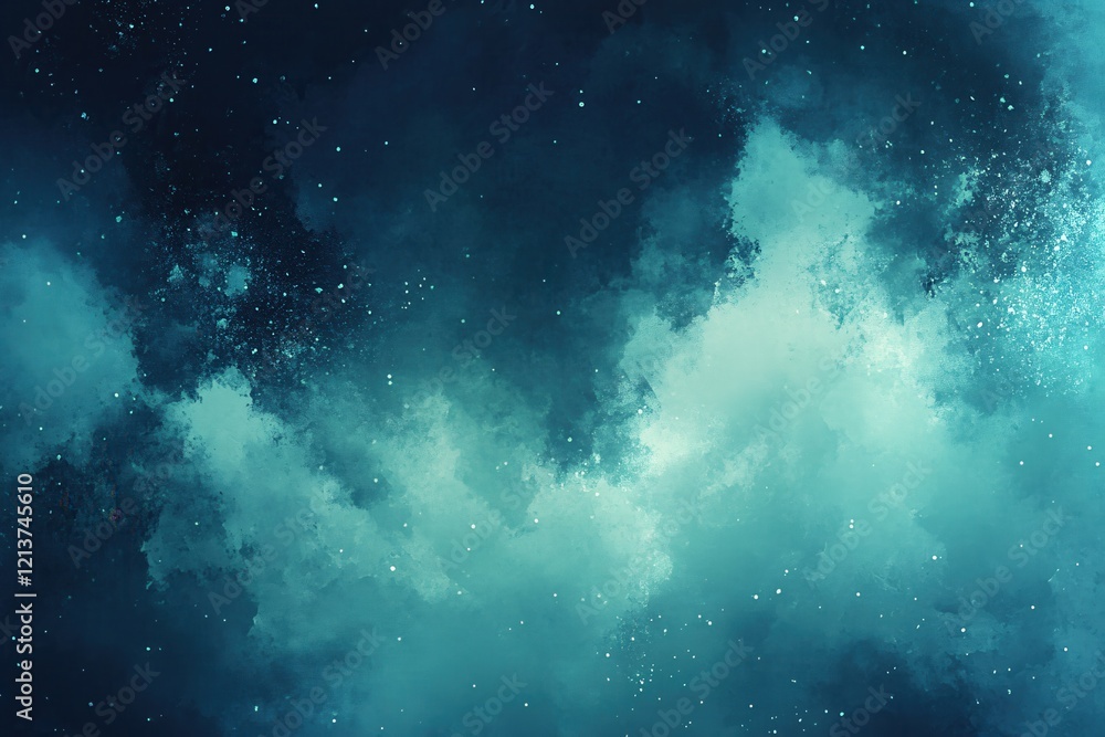 Naklejka premium Serene Teal Watercolor Night Sky Abstract Background