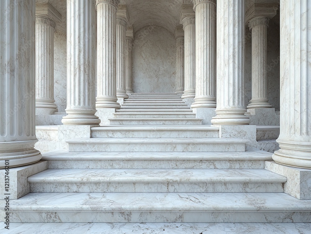 Marble steps and columns in classical temple