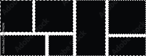 Set of frames with zigzag edge shapes. Set of jagged scallop and zigzag edges elements. Rectangle shape frame with zigzag edge. Black silhouette scalloped rectangular frames.