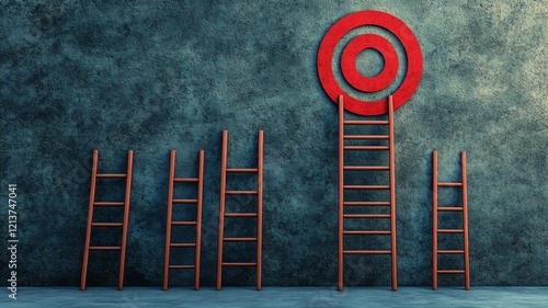Highest ladder reach to goal target, different creative business idea concepts