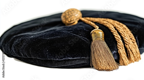 Doctorate velvet hat, gold tassel, studio, white background, education
