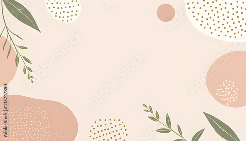 A soft abstract background featuring botanical elements like leaves and organic shapes in muted colors. The design has a calm and natural, minimalist feel.