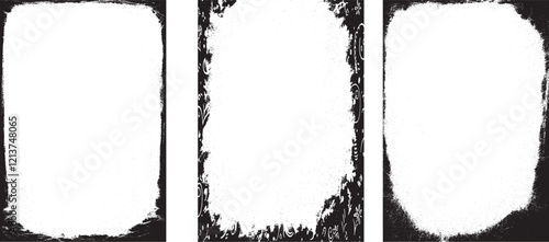 Frames in grunge style. Abstract rectangles with space for text. Grunge frame set with overlay paint brush stroke and halftone for photo collage,