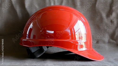 Red hard hat safety helmet construction site product image indoor side view safety equipment awareness photo