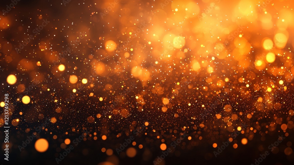 Fototapeta premium Glowing golden bokeh particles in a dark background