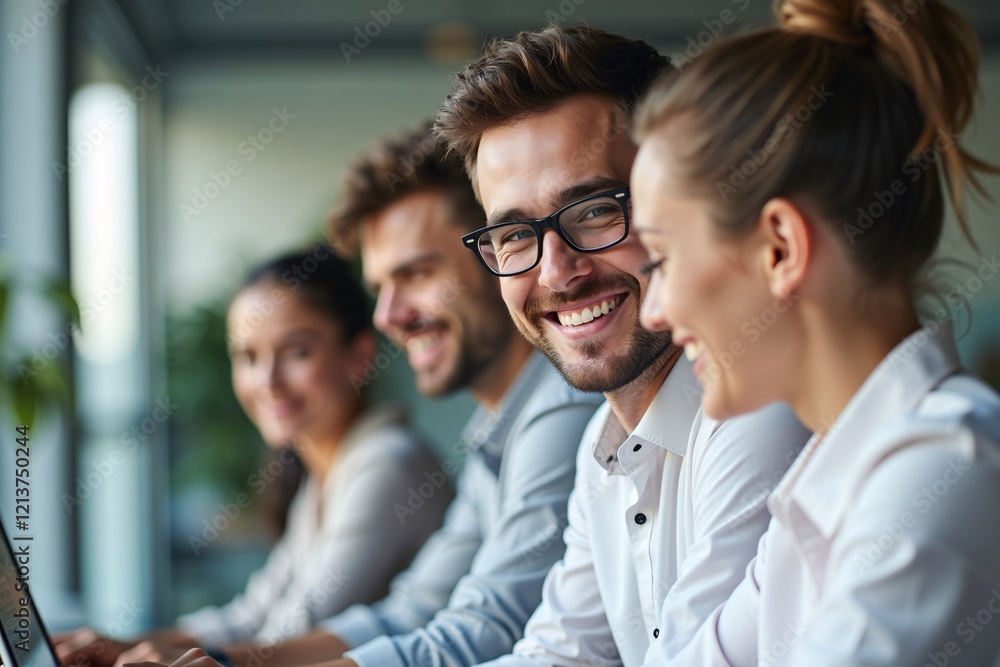 Fototapeta premium Cheerful Coworkers in Office Boosting Workplace Happiness and Team Collaboration Tips Generative AI
