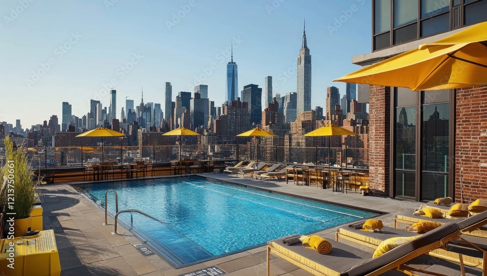 Obraz premium Rooftop Pool with Stunning NYC Skyline View