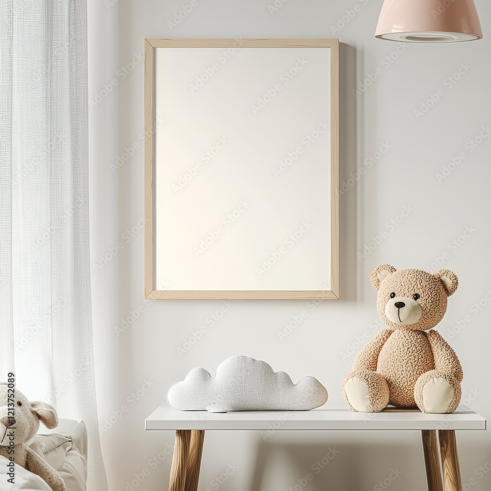 a mock-up of a wooden picture frame in a childrens room a mock-up of a wooden picture frame in a childrens room