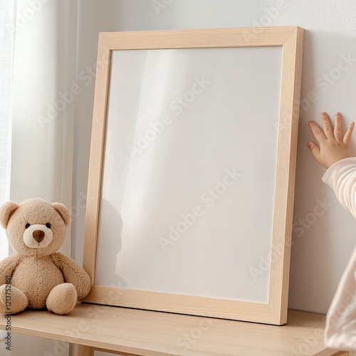 a mock-up of a wooden picture frame in a childrens room