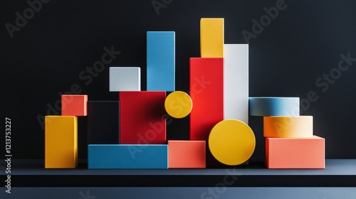 Abstract geometric blocks on a black background, 3d render, Generative AI