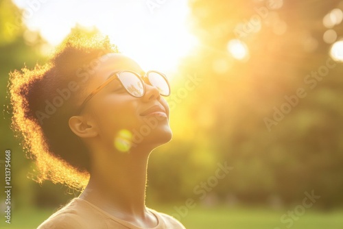 Enjoying warm sunlight in a serene park setting while promoting the benefits of vitamin D for overall wellness