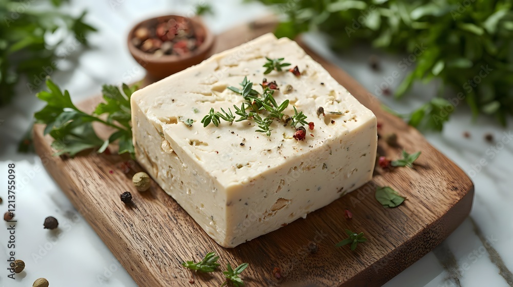 Natural Fats Calcium, Vegan Cashew Cheese Block with Herbs and Spices,Plant-based Alternative,Modern Food Trend Concept Natural Fats Calcium, Vegan Cashew Cheese Block with Herbs and Spices,Plant-based Alternative,Modern Food Trend Concept