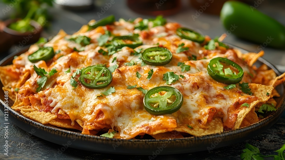 Natural Fats Calcium, Cheesy Nachos Platter with Jalapeos - Vibrant Mexican Party Snack Natural Fats Calcium, Cheesy Nachos Platter with Jalapeos - Vibrant Mexican Party Snack