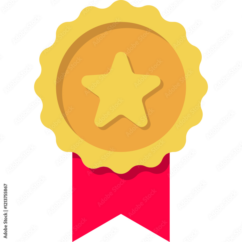 Gold Star Medal with Red Ribbon. Award Icon Gold Star Medal with Red Ribbon. Award Icon