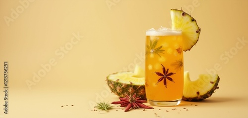 Refreshing Glass of Tepache with Pineapple and Spices