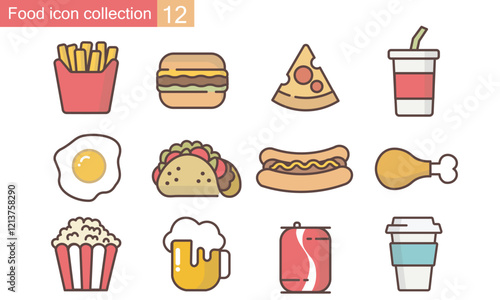 Fast food icons set in flat style vector illustration.