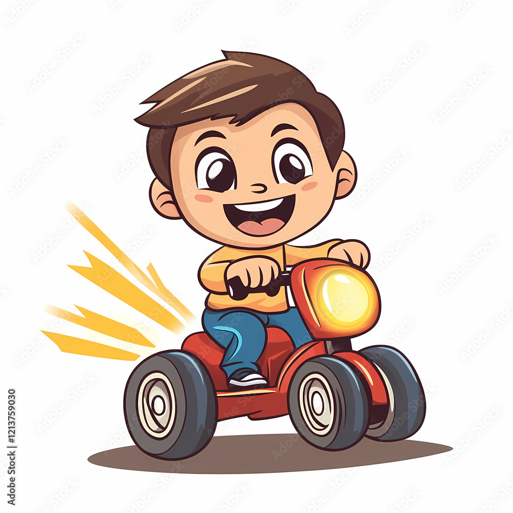 Joyful child riding glowing tricycle, full of excitement and energy Joyful child riding glowing tricycle, full of excitement and energy