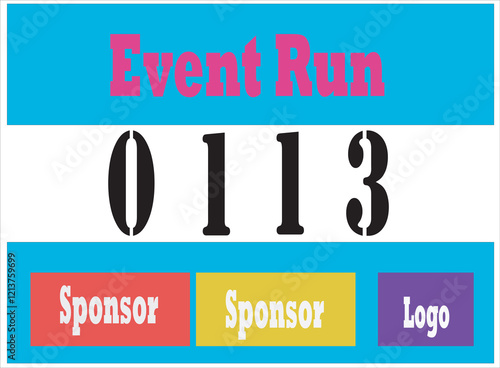 Blue colored marathon number bib isolated on white
