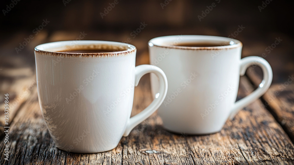 Two Cups of Coffee on Rustic Wooden Table: A Cozy Morning Delight Two Cups of Coffee on Rustic Wooden Table: A Cozy Morning Delight