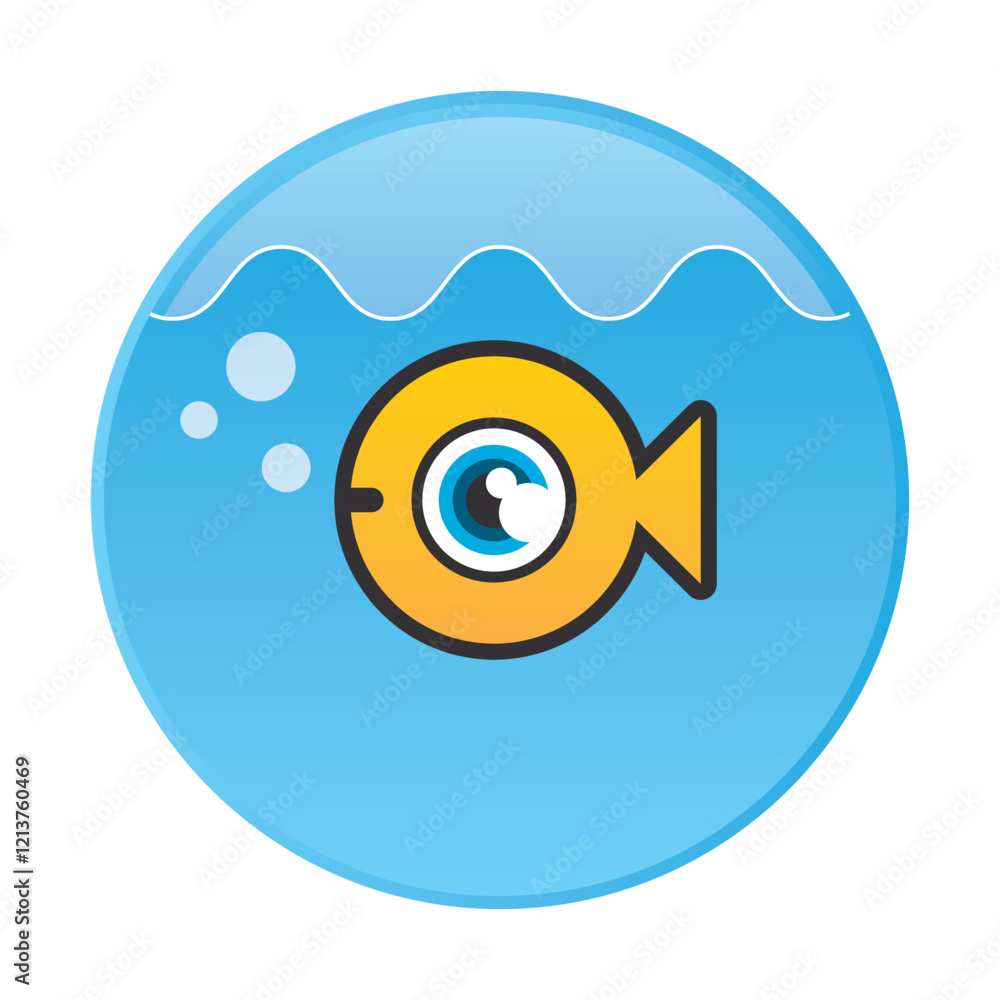 Goldfish Concept Logo Vector Art in Blue Water Circle Goldfish Concept Logo Vector Art in Blue Water Circle