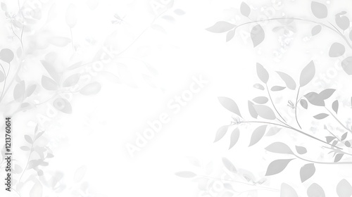 Delicate grey leaves and flowers frame a white space
