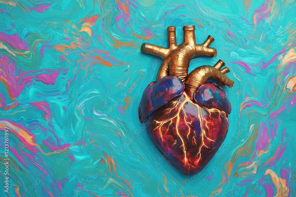 Naklejka premium Artistic heart illustration abstract background digital artwork colorful environment close-up view emotion concept