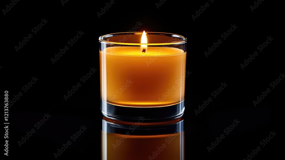 An elegant orange candle in a glass container, emitting a cozy glow that lights up the surrounding darkness An elegant orange candle in a glass container, emitting a cozy glow that lights up the surrounding darkness
