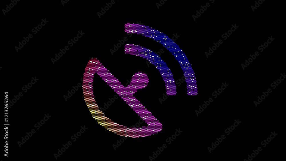 Icon satellite dish is made up of LED square shapes that shimmer and flicker. There are black dead diodes. In-Out looped. Alpha BW at the end Icon satellite dish is made up of LED square shapes that shimmer and flicker. There are black dead diodes. In-Out looped. Alpha BW at the end