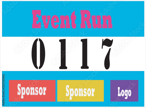 Blue colored marathon number bib isolated on white