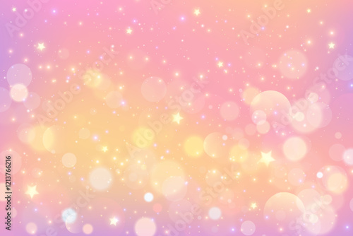 Pink background with bokeh and stars. Soft light pastel gradient with glitter and blurred sparkles. Abstract peach backdrop with magic smooth gradation. Elegant luxury romantic wallpaper