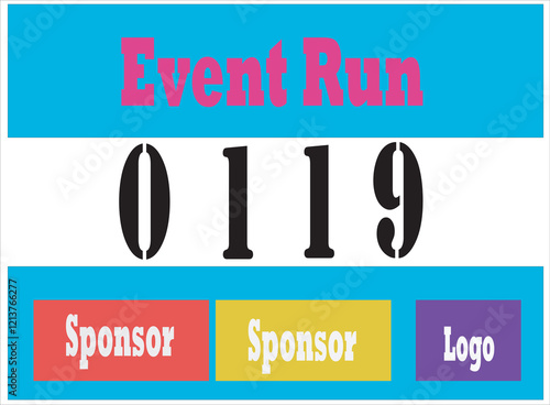 Blue colored marathon number bib isolated on white