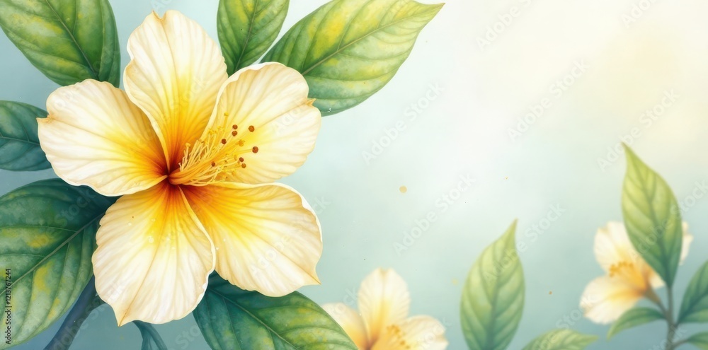 Close-up watercolor lemon blossom, botanical illustration , vitamin c, hand-painted Close-up watercolor lemon blossom, botanical illustration , vitamin c, hand-painted