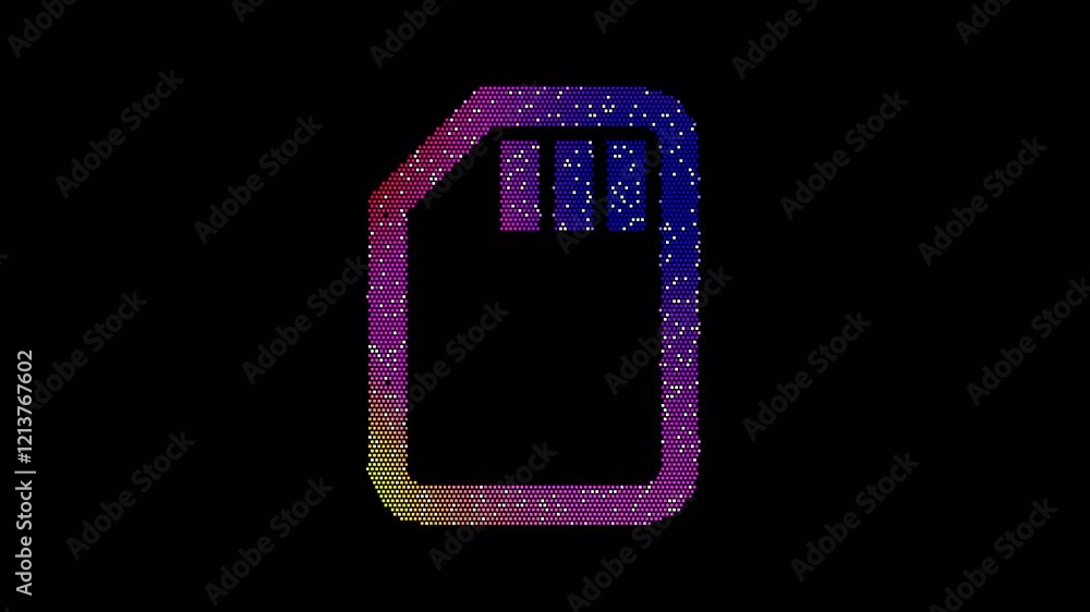 Icon sd card is made up of LED square shapes that shimmer and flicker. There are black dead diodes. In-Out looped. Alpha BW at the end Icon sd card is made up of LED square shapes that shimmer and flicker. There are black dead diodes. In-Out looped. Alpha BW at the end