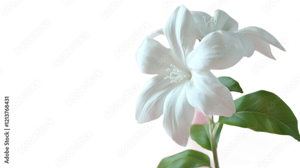 Fototapeta premium A delicate white jasmine flower against a transparent background.