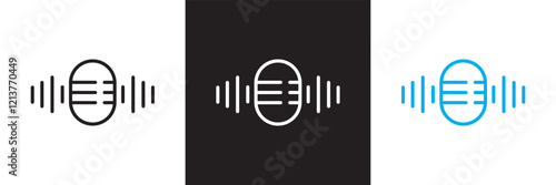 Podcast web icon set. Icons related to microphone, radio, webcast, audio, video, news. Linear icon collection. isolated on white and black background. vector illustration. EPS 10