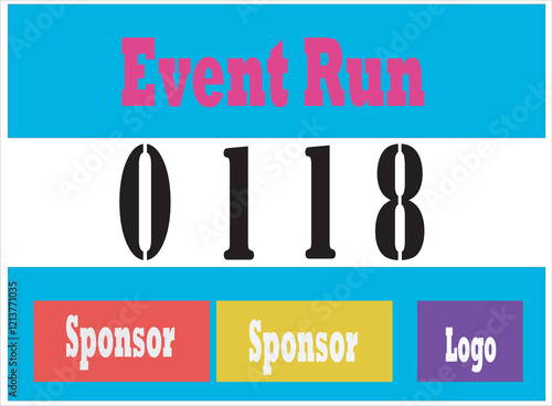 Blue colored marathon number bib isolated on white