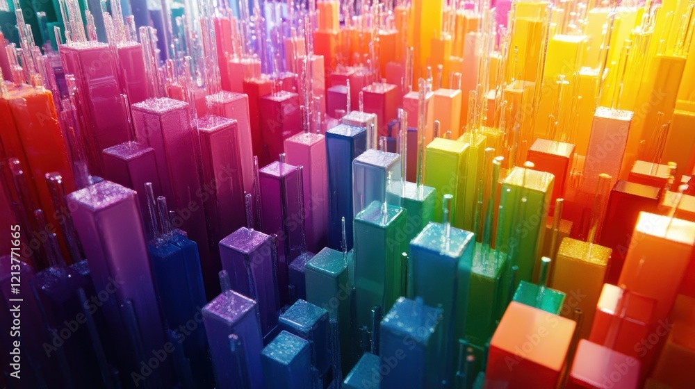 Abstract colorful glass skyscrapers, rainbow city, 3D rendering. Abstract colorful glass skyscrapers, rainbow city, 3D rendering.