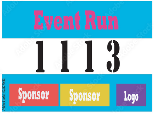 Blue colored marathon number bib isolated on white