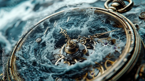 Timeless Enigma: A Pocket Watch Submerged in an Ethereal Ocean of Time