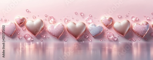 Romantic Pink and Rose Gold Hearts Valentine s Day Background photo