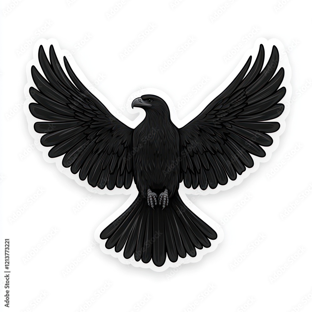 Naklejka premium A black bird with wings spread on a white background for sticker design or graphic use