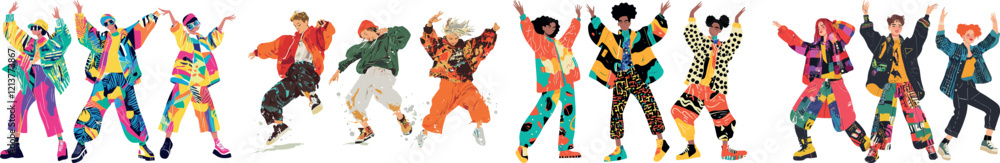 Group of teenage friends dancing in fun and happiness, friends, vector teenagers dancing with notes. Group of teenage friends dancing in fun and happiness, friends, vector teenagers dancing with notes.
