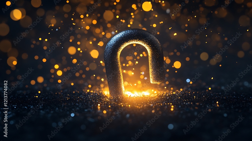 U-shaped magnet attracting metallic particles on dark surface with glowing radiance U-shaped magnet attracting metallic particles on dark surface with glowing radiance