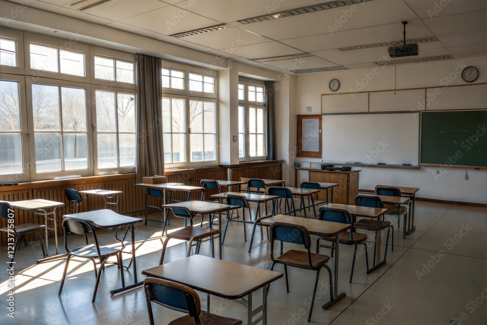 Empty classroom with desks and chairs Empty classroom with desks and chairs