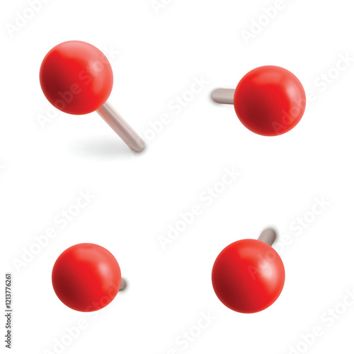 Set of Red Push Pins Mockup for Office and Design Vector