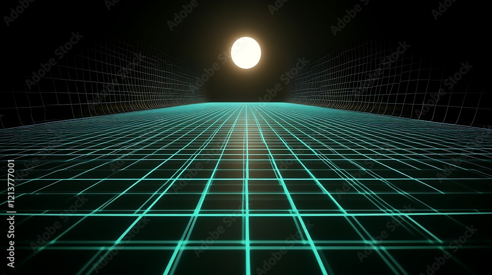 Glowing Grid Pathway Leads To Bright Light Source Glowing Grid Pathway Leads To Bright Light Source