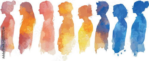 Group people diversity. Silhouette profile of men women children teenagers elderly. Various people of different ages. Different cultures. Racial equality concept. Multicultural society cute soft